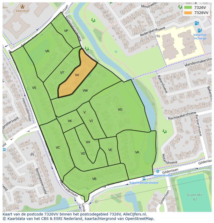 Afbeelding van het postcodegebied 7326 VV op de kaart.