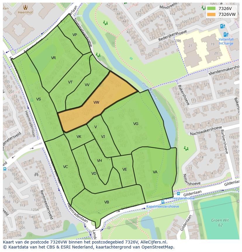 Afbeelding van het postcodegebied 7326 VW op de kaart.