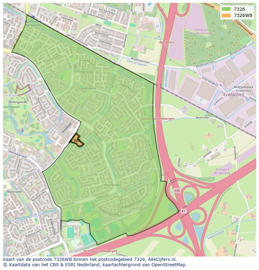 Afbeelding van het postcodegebied 7326 WB op de kaart.