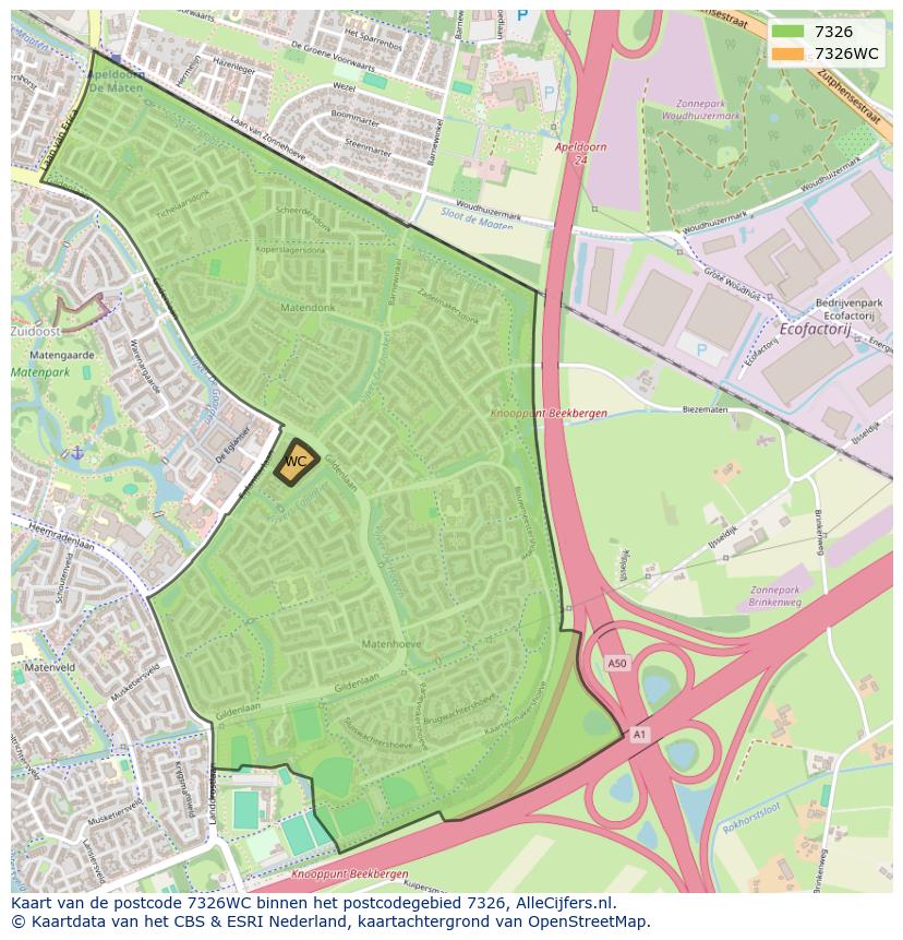 Afbeelding van het postcodegebied 7326 WC op de kaart.