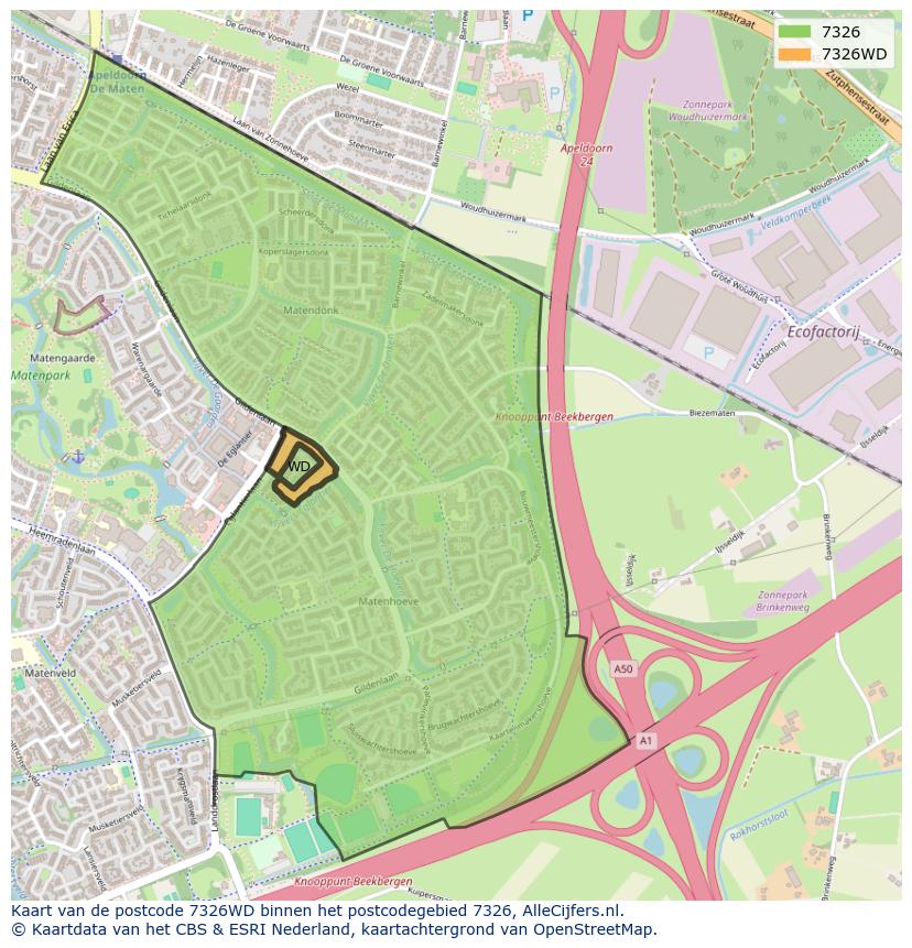 Afbeelding van het postcodegebied 7326 WD op de kaart.