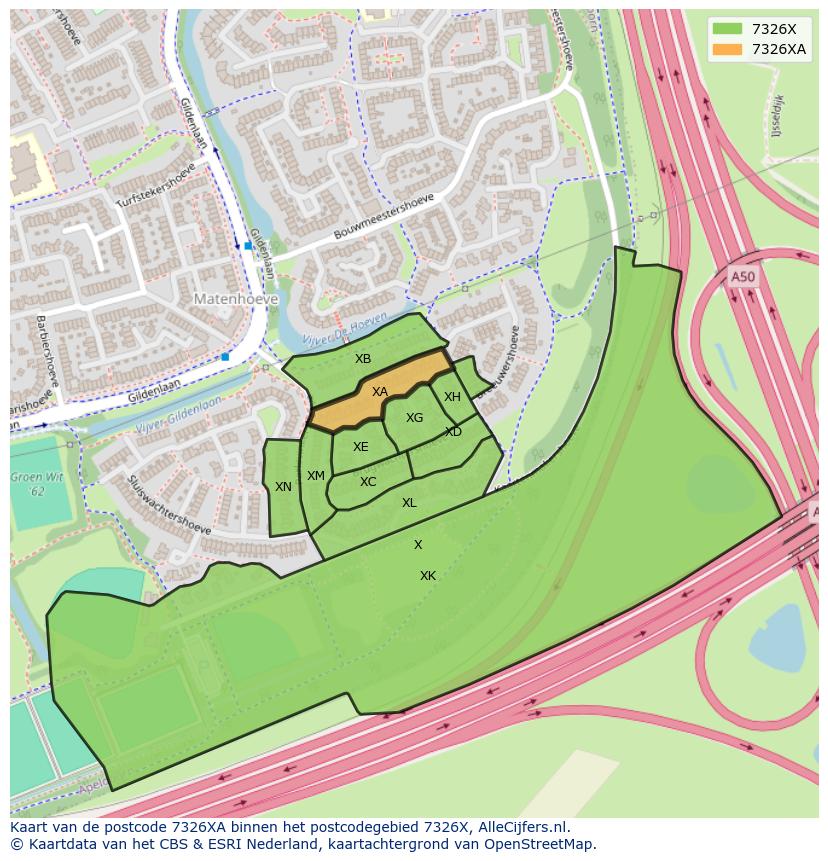 Afbeelding van het postcodegebied 7326 XA op de kaart.