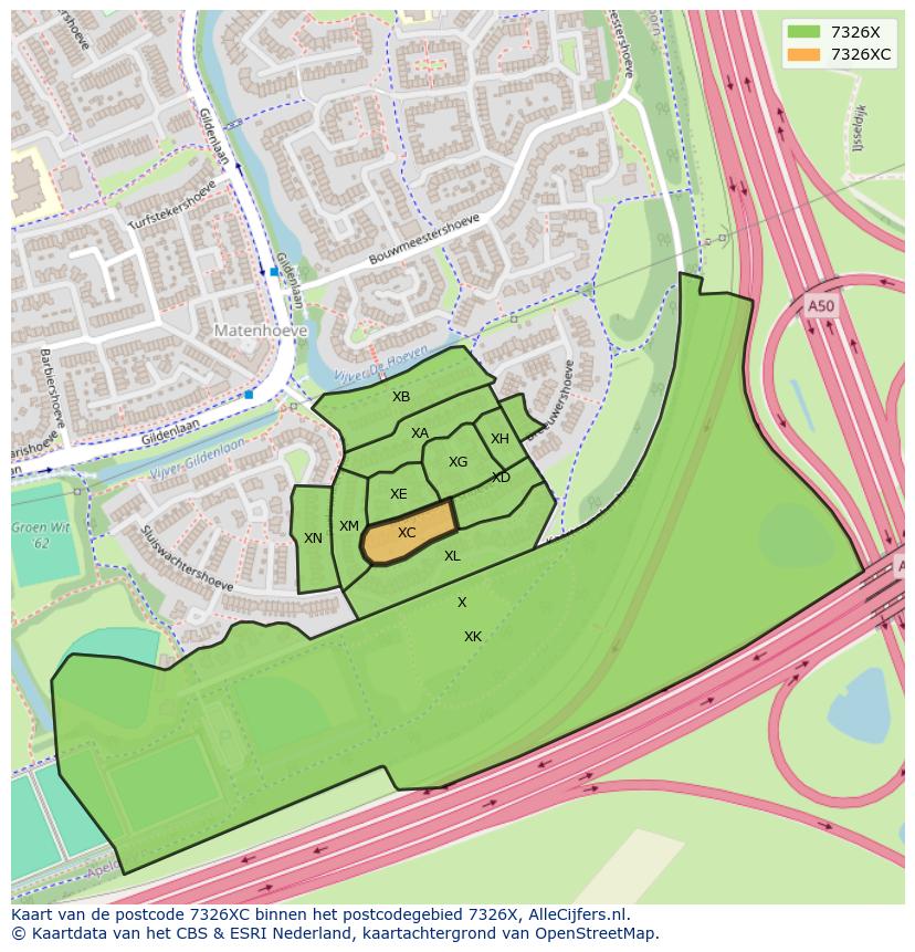 Afbeelding van het postcodegebied 7326 XC op de kaart.