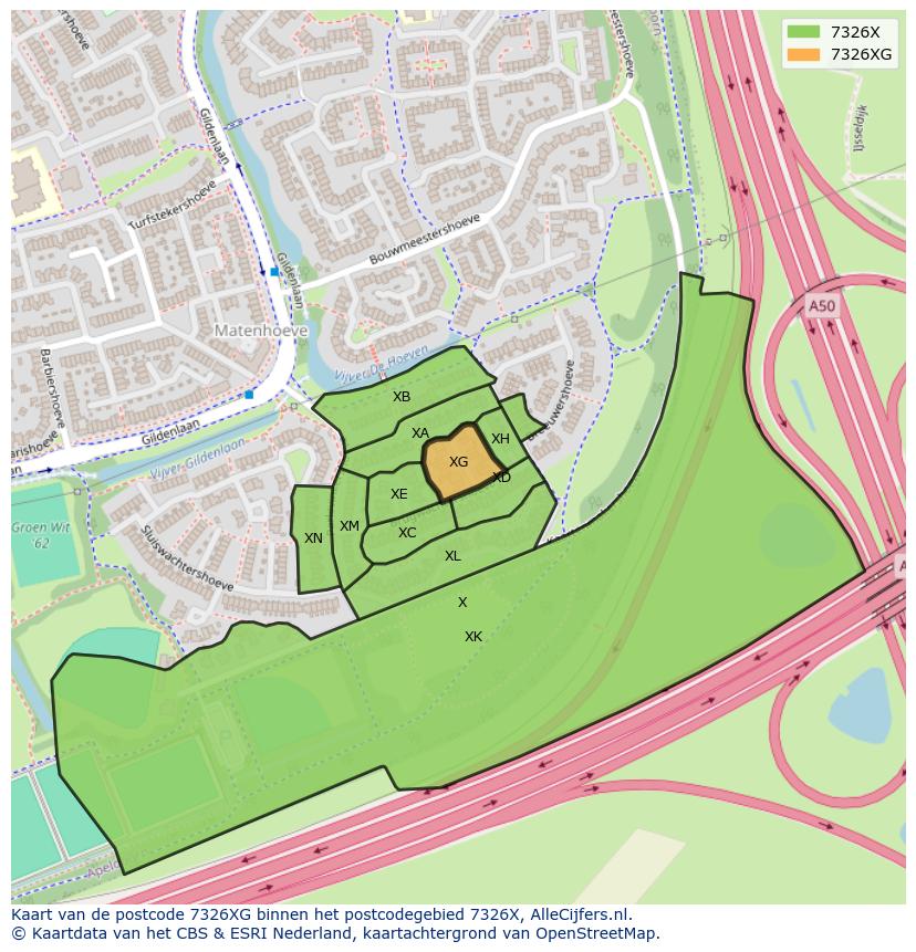 Afbeelding van het postcodegebied 7326 XG op de kaart.