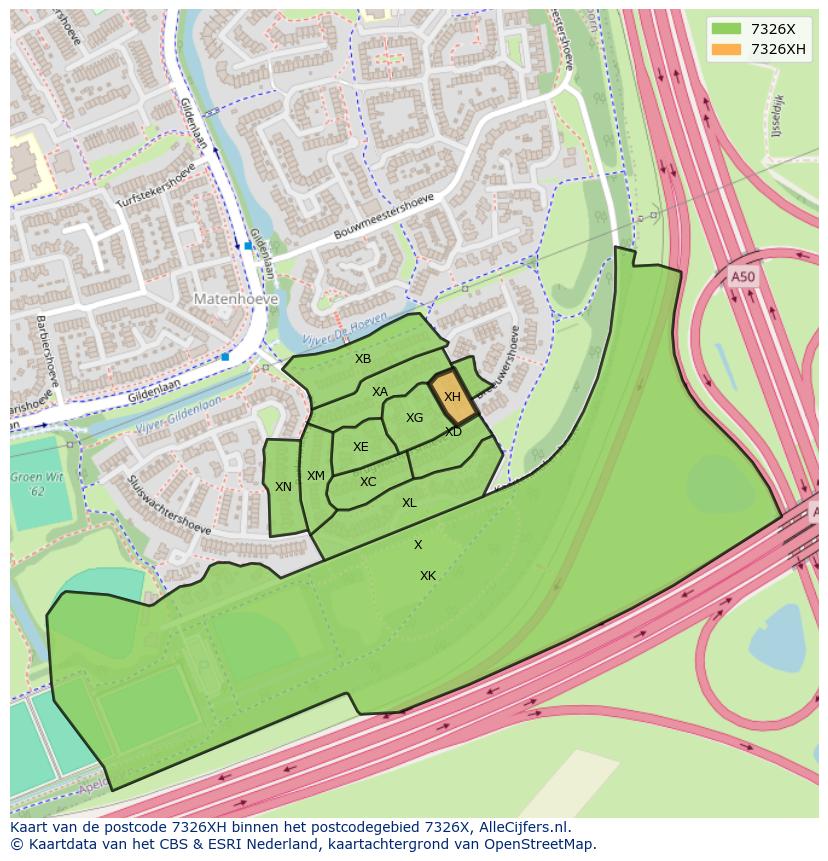Afbeelding van het postcodegebied 7326 XH op de kaart.
