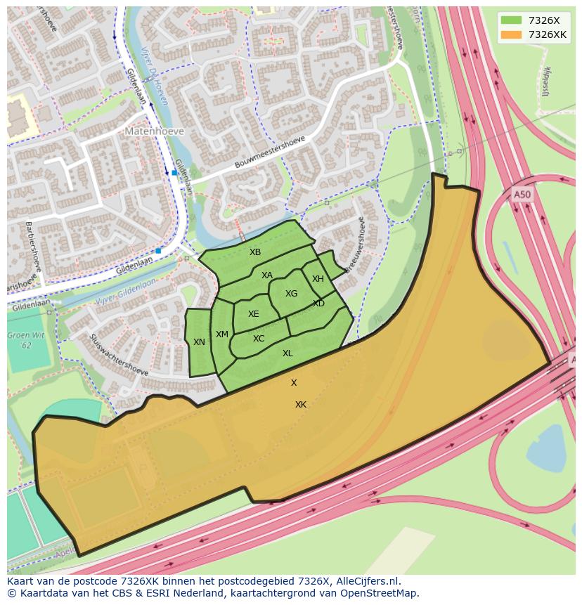 Afbeelding van het postcodegebied 7326 XK op de kaart.