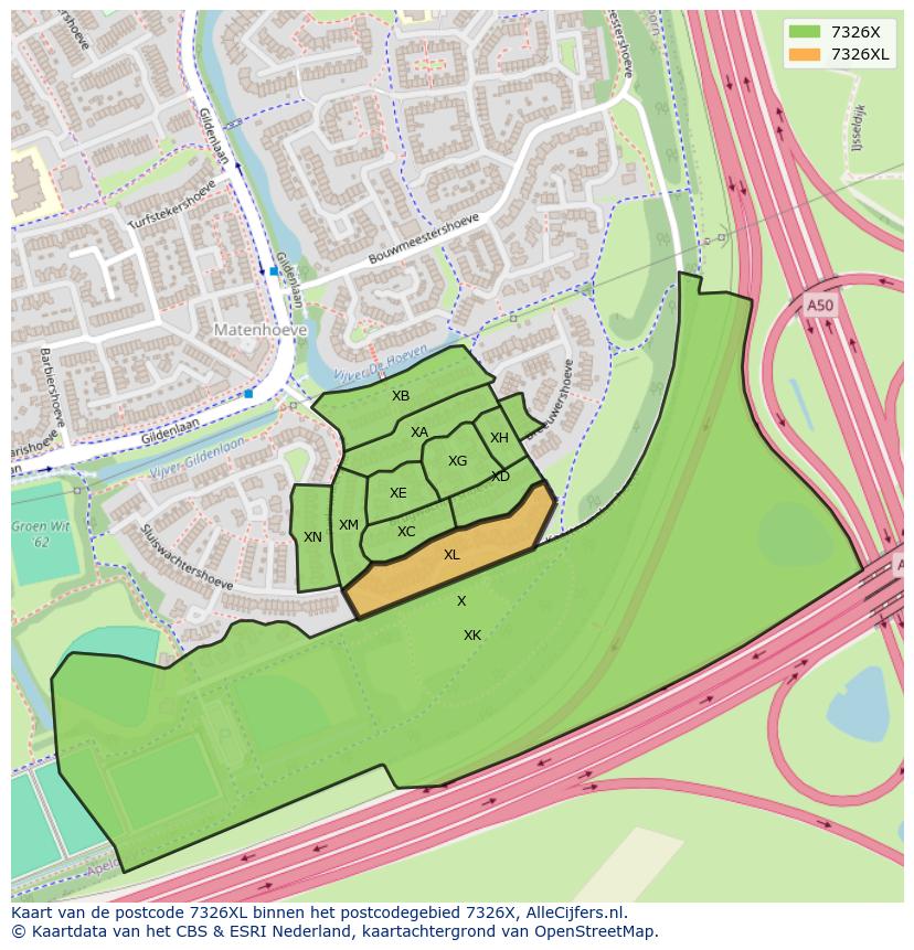 Afbeelding van het postcodegebied 7326 XL op de kaart.