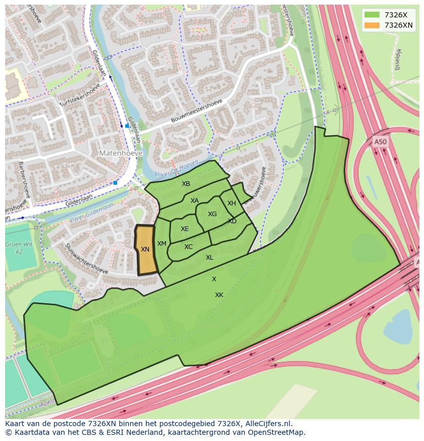 Afbeelding van het postcodegebied 7326 XN op de kaart.