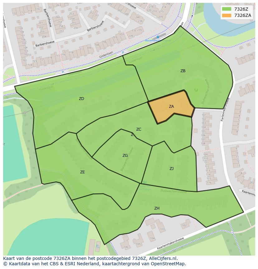 Afbeelding van het postcodegebied 7326 ZA op de kaart.