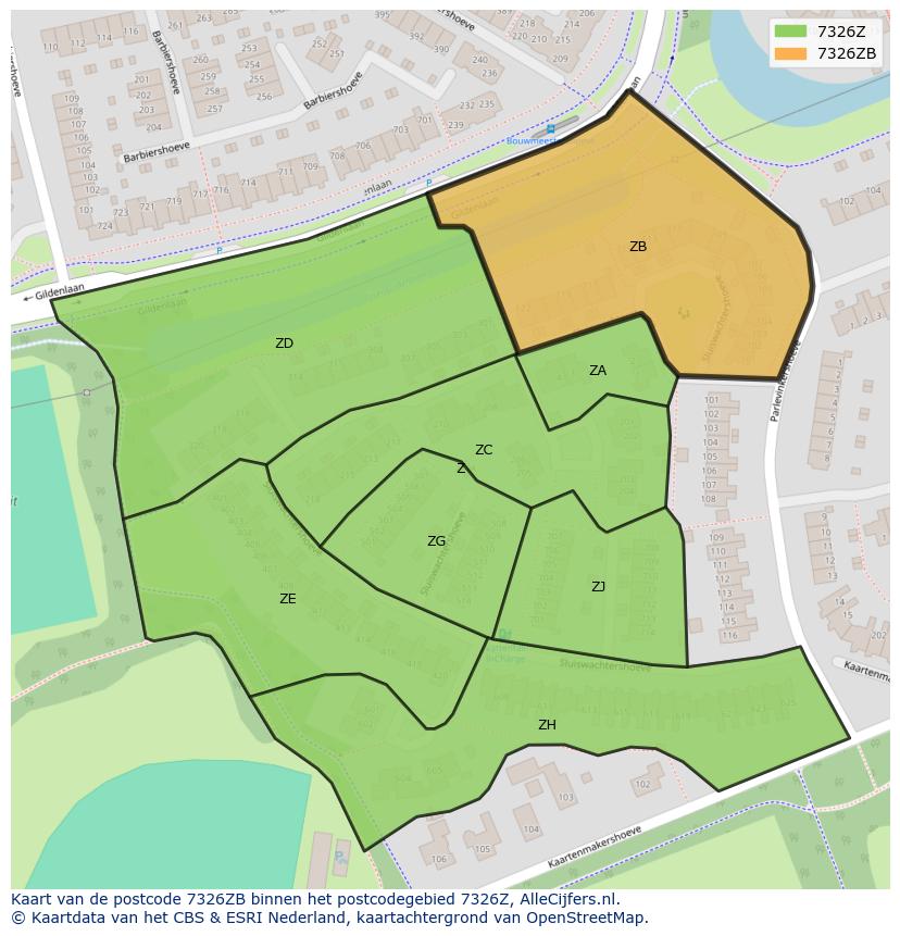 Afbeelding van het postcodegebied 7326 ZB op de kaart.