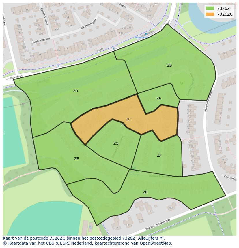 Afbeelding van het postcodegebied 7326 ZC op de kaart.