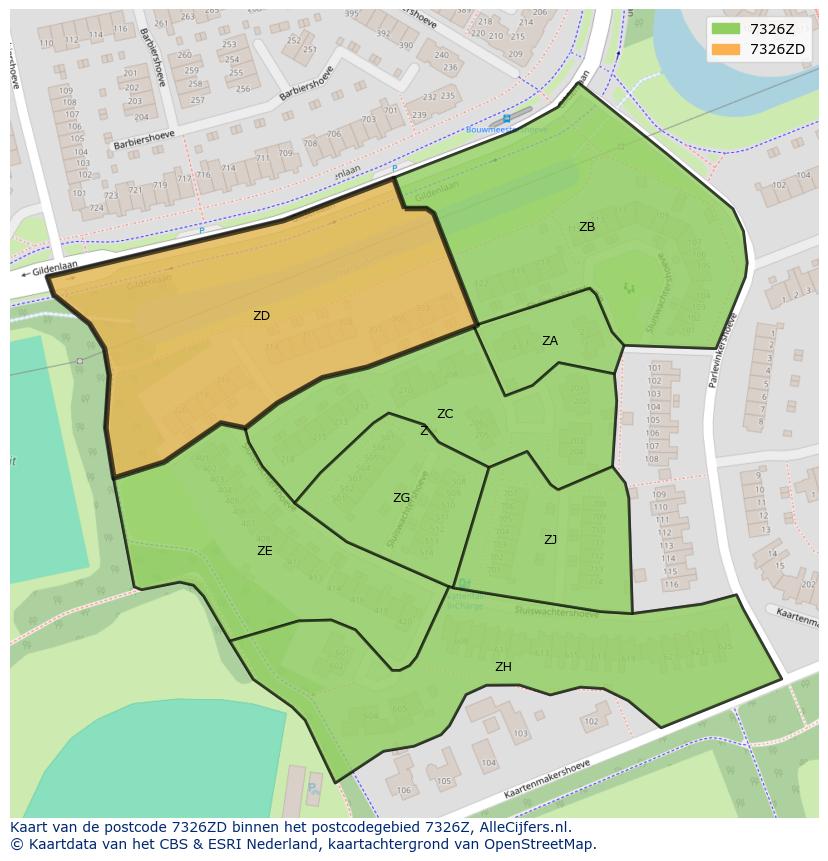 Afbeelding van het postcodegebied 7326 ZD op de kaart.