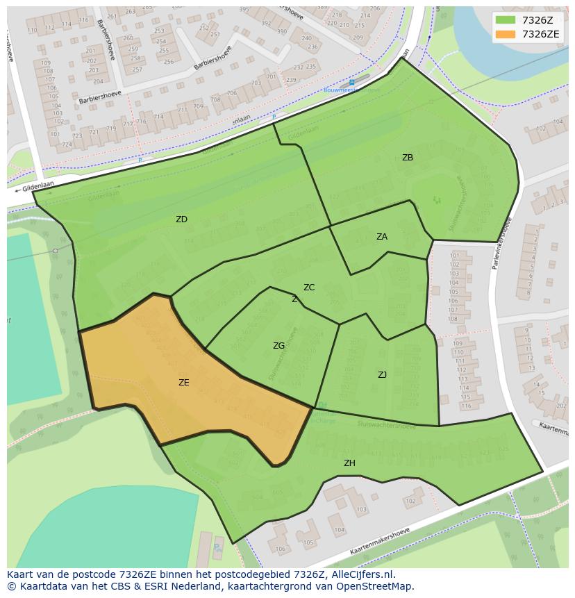 Afbeelding van het postcodegebied 7326 ZE op de kaart.