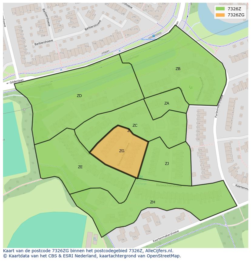 Afbeelding van het postcodegebied 7326 ZG op de kaart.