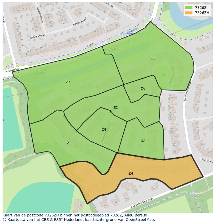 Afbeelding van het postcodegebied 7326 ZH op de kaart.