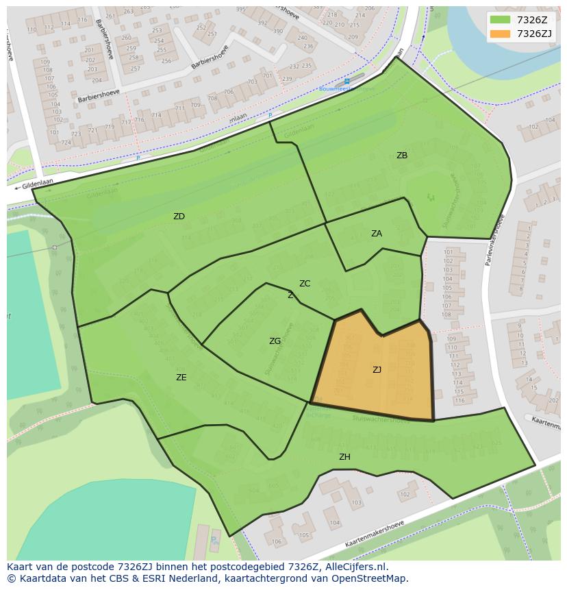 Afbeelding van het postcodegebied 7326 ZJ op de kaart.