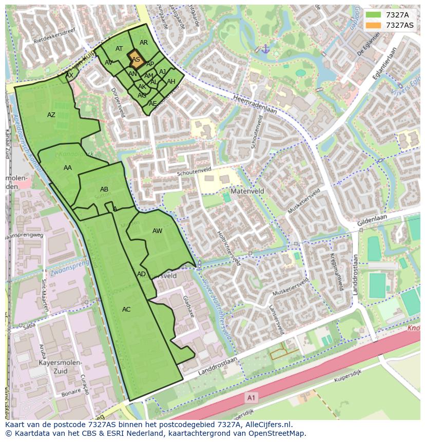 Afbeelding van het postcodegebied 7327 AS op de kaart.