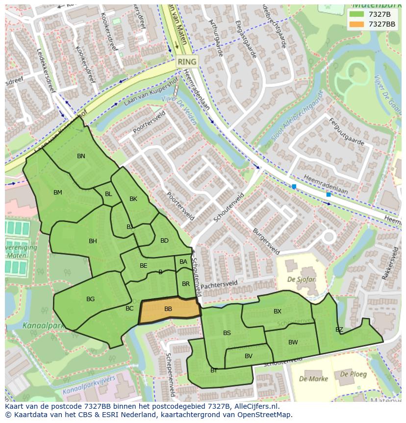 Afbeelding van het postcodegebied 7327 BB op de kaart.