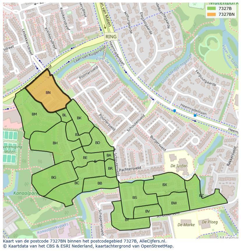 Afbeelding van het postcodegebied 7327 BN op de kaart.