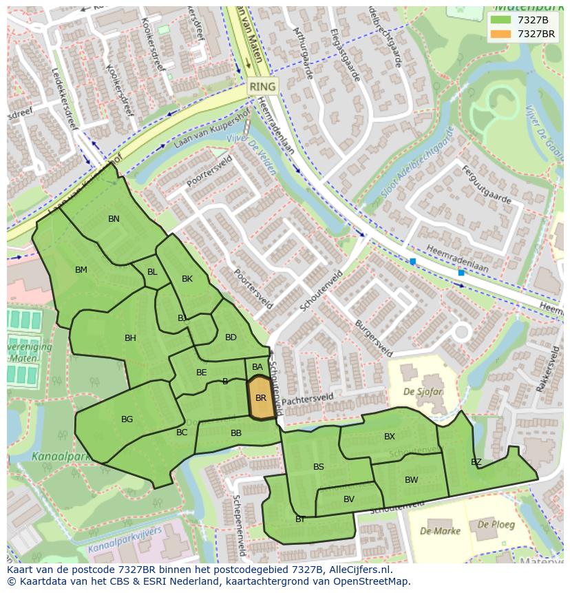 Afbeelding van het postcodegebied 7327 BR op de kaart.