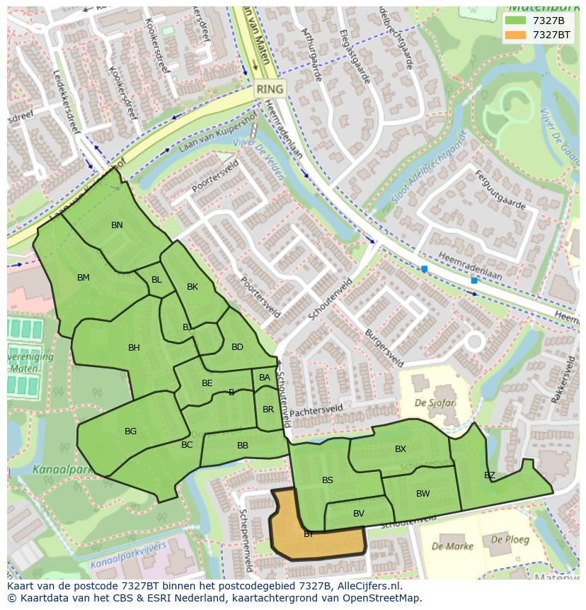 Afbeelding van het postcodegebied 7327 BT op de kaart.