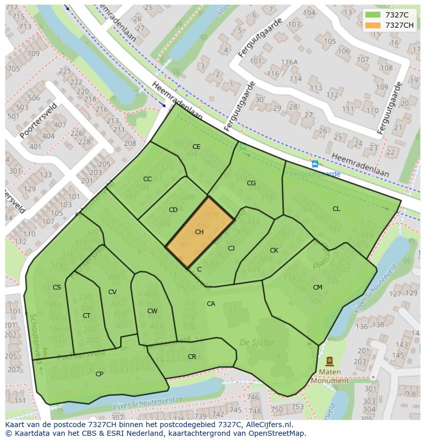 Afbeelding van het postcodegebied 7327 CH op de kaart.