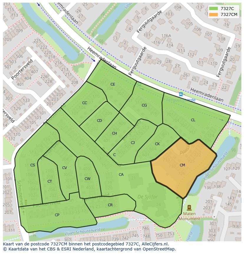 Afbeelding van het postcodegebied 7327 CM op de kaart.