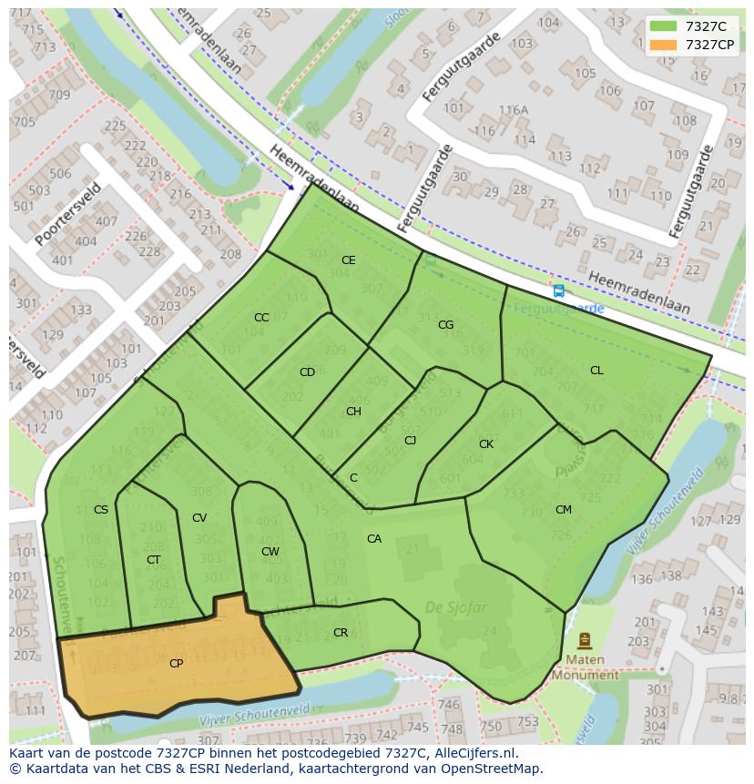 Afbeelding van het postcodegebied 7327 CP op de kaart.