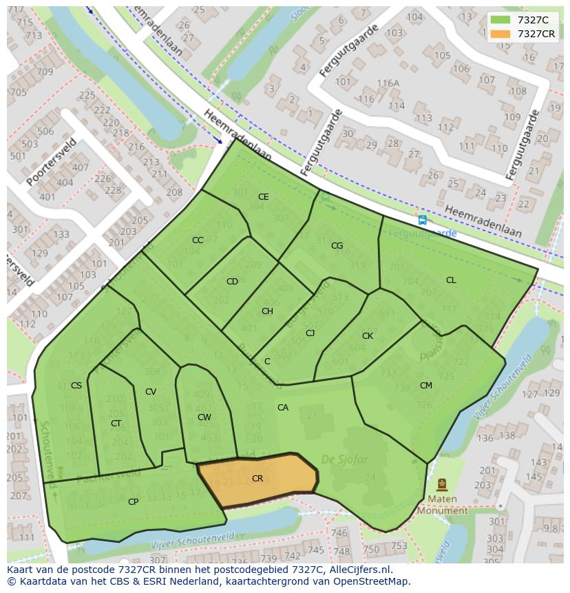Afbeelding van het postcodegebied 7327 CR op de kaart.