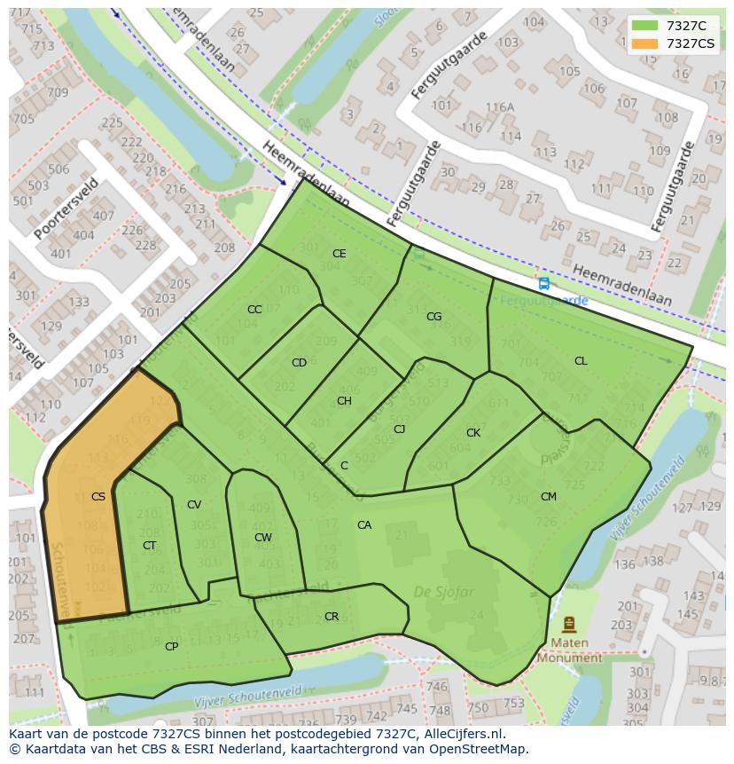 Afbeelding van het postcodegebied 7327 CS op de kaart.