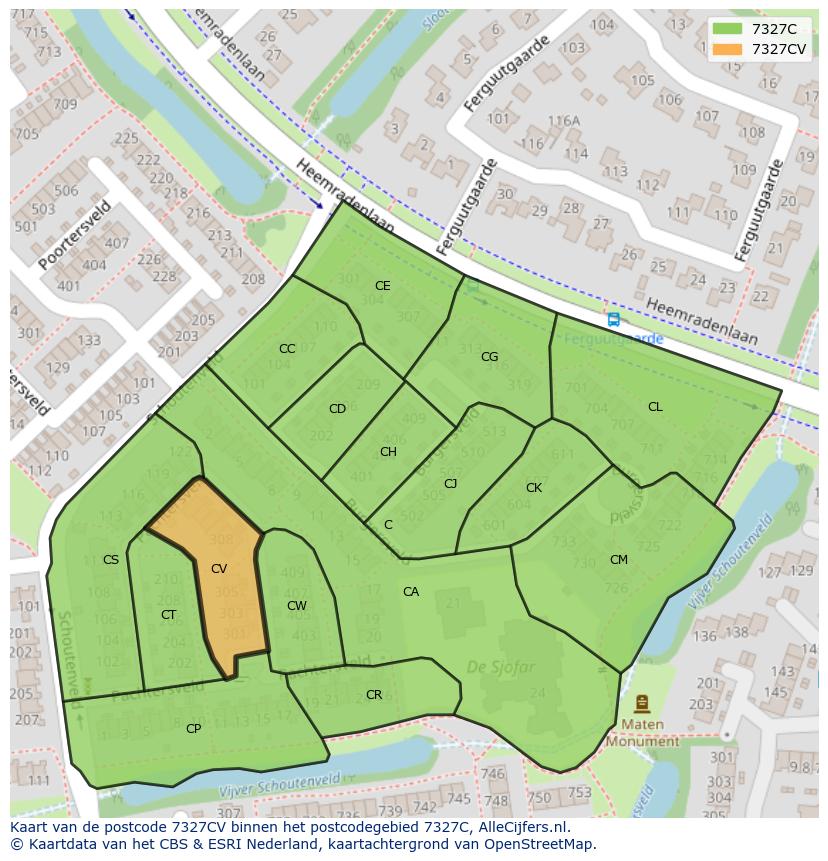 Afbeelding van het postcodegebied 7327 CV op de kaart.