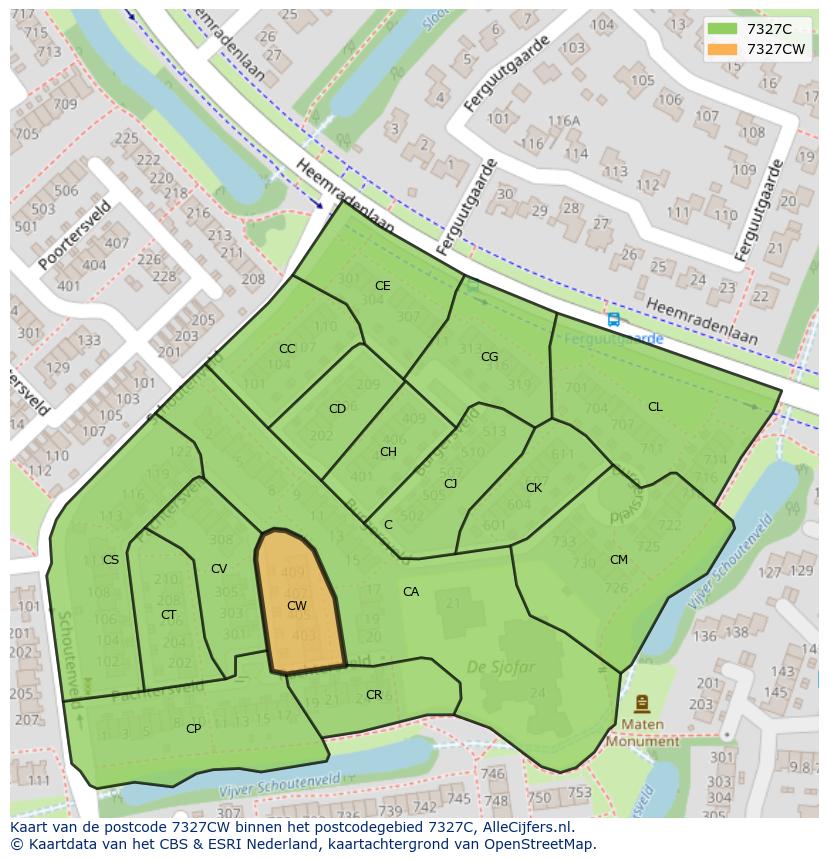 Afbeelding van het postcodegebied 7327 CW op de kaart.