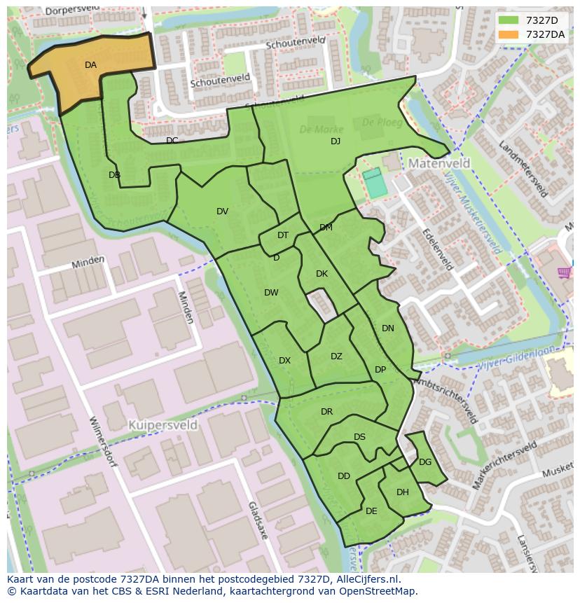 Afbeelding van het postcodegebied 7327 DA op de kaart.