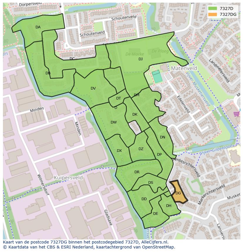 Afbeelding van het postcodegebied 7327 DG op de kaart.