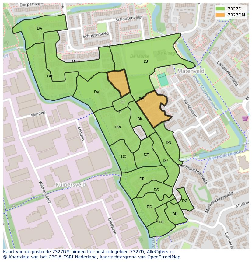 Afbeelding van het postcodegebied 7327 DM op de kaart.