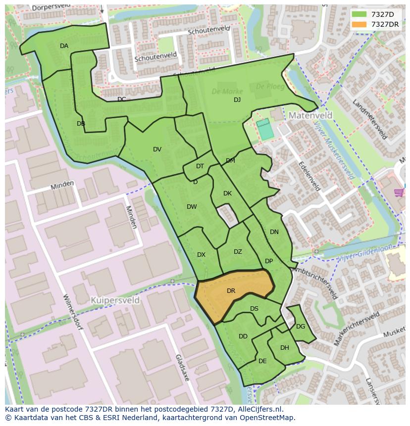 Afbeelding van het postcodegebied 7327 DR op de kaart.