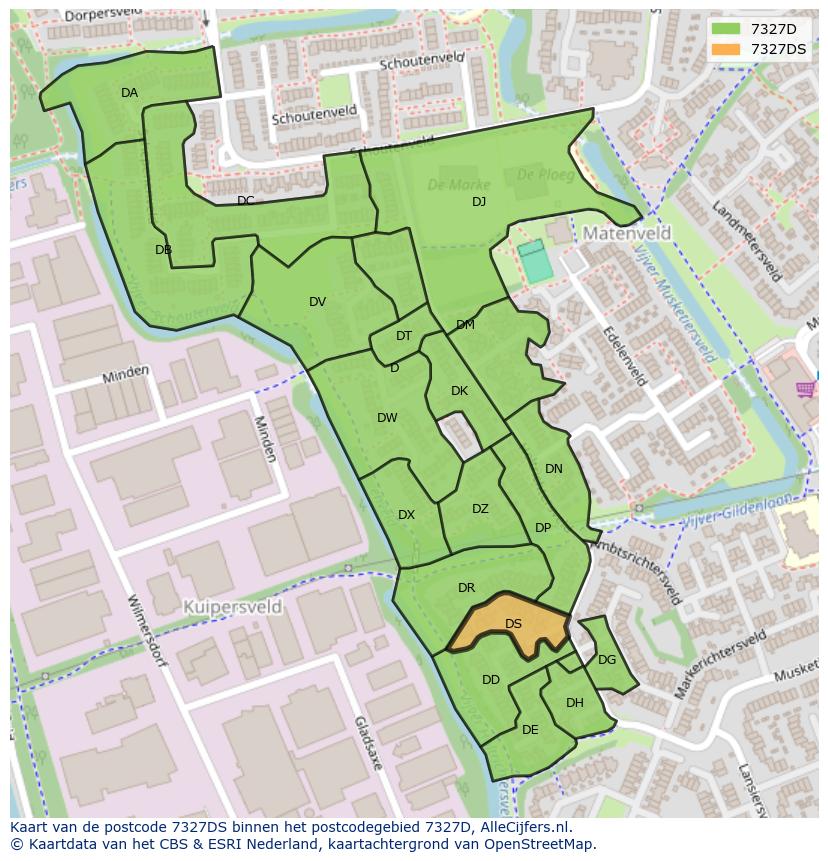 Afbeelding van het postcodegebied 7327 DS op de kaart.