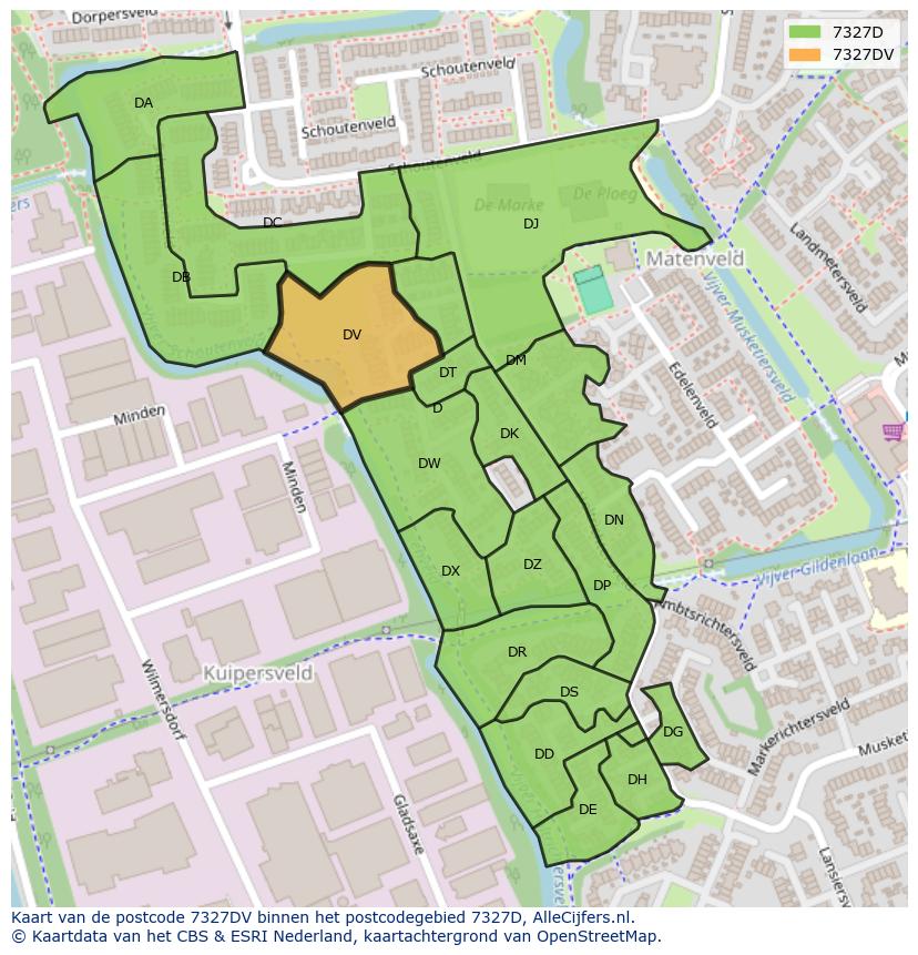 Afbeelding van het postcodegebied 7327 DV op de kaart.
