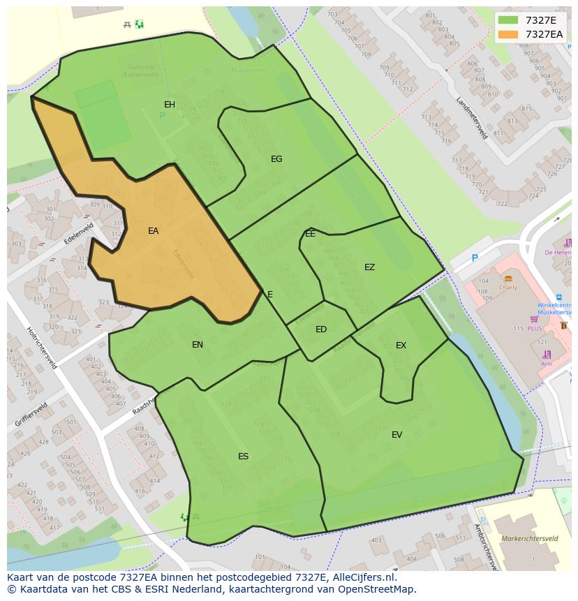 Afbeelding van het postcodegebied 7327 EA op de kaart.