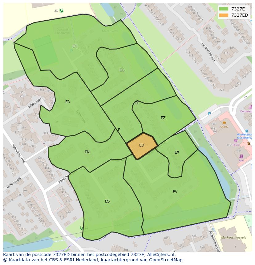 Afbeelding van het postcodegebied 7327 ED op de kaart.