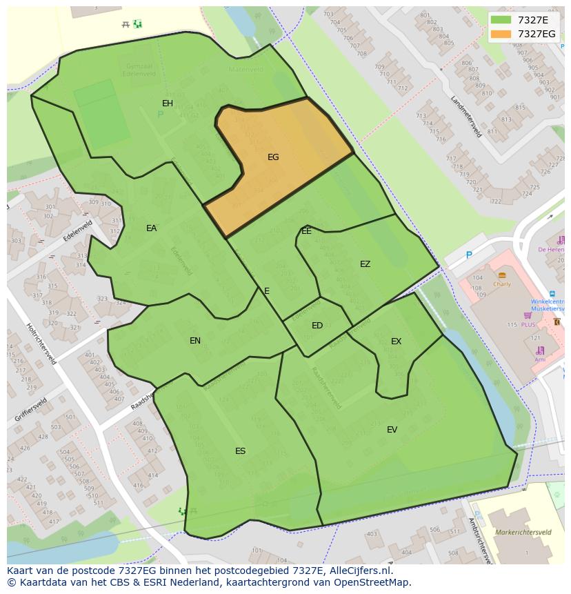 Afbeelding van het postcodegebied 7327 EG op de kaart.