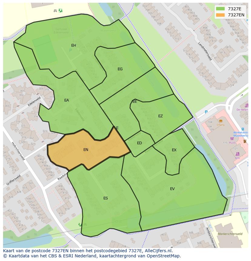 Afbeelding van het postcodegebied 7327 EN op de kaart.