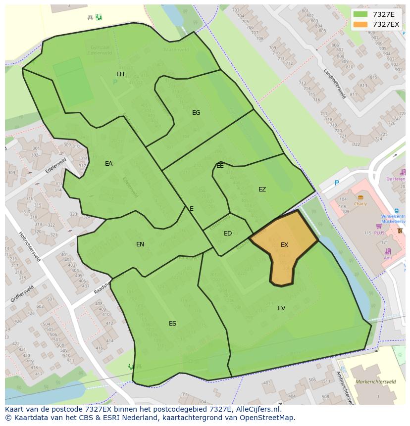 Afbeelding van het postcodegebied 7327 EX op de kaart.