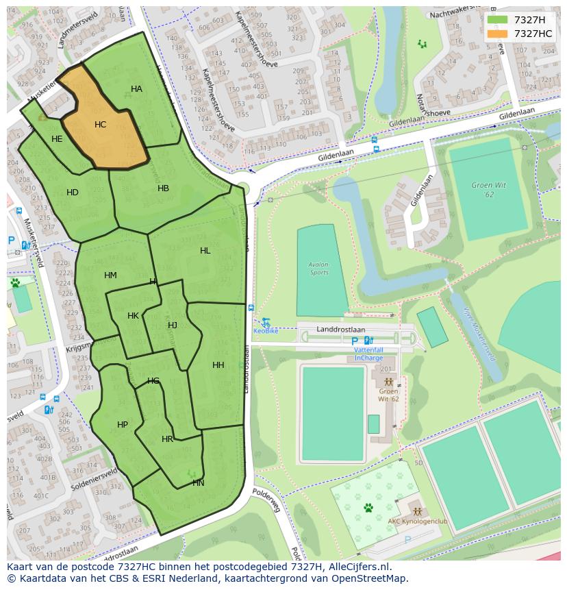 Afbeelding van het postcodegebied 7327 HC op de kaart.