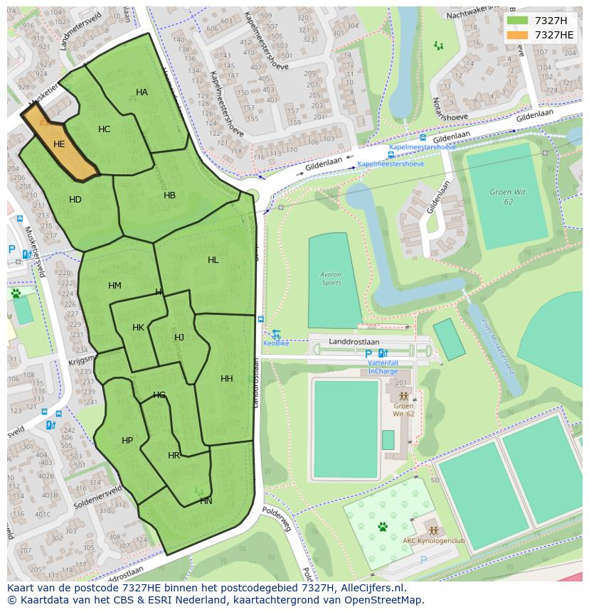 Afbeelding van het postcodegebied 7327 HE op de kaart.
