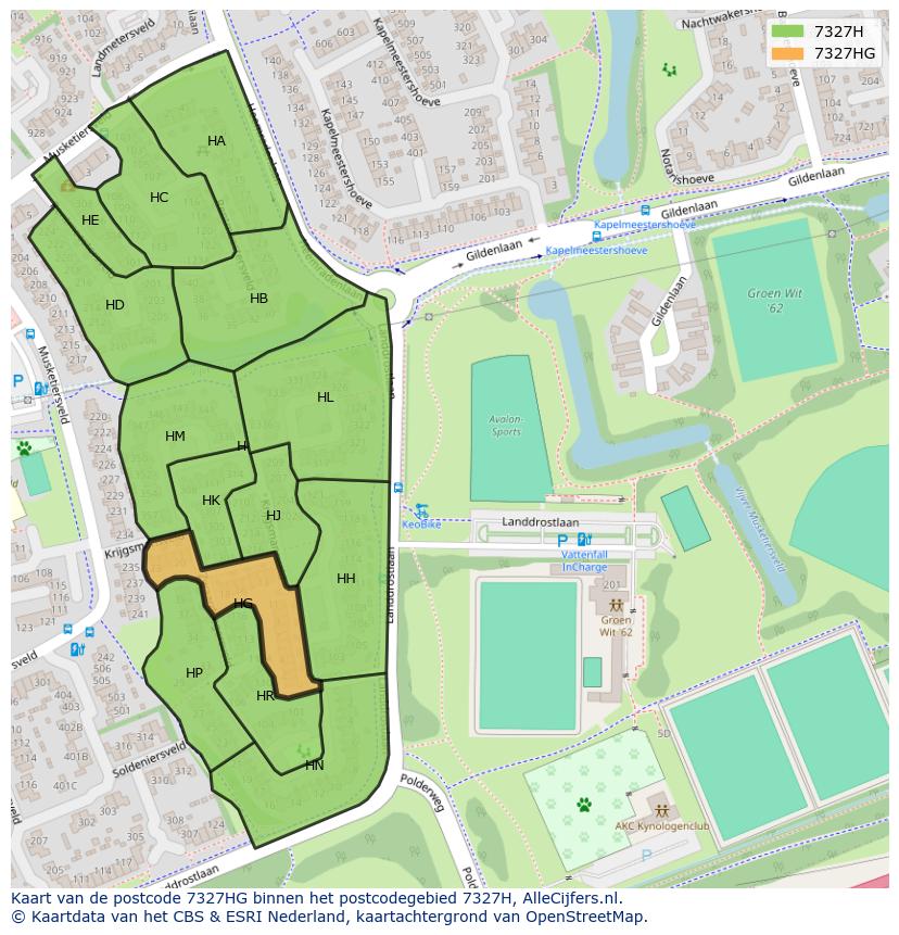 Afbeelding van het postcodegebied 7327 HG op de kaart.