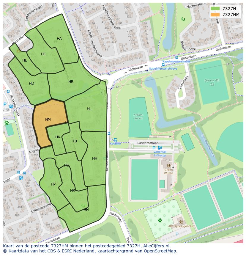 Afbeelding van het postcodegebied 7327 HM op de kaart.