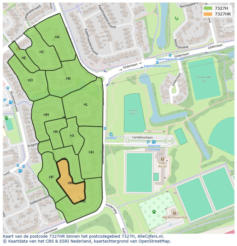 Afbeelding van het postcodegebied 7327 HR op de kaart.