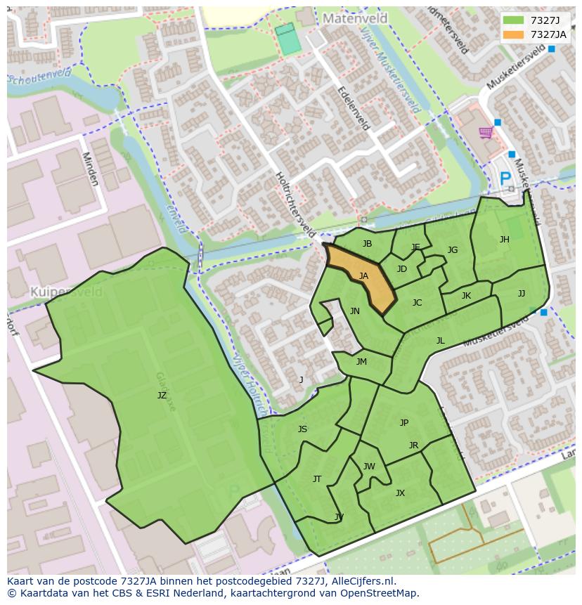 Afbeelding van het postcodegebied 7327 JA op de kaart.