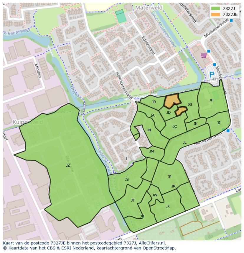 Afbeelding van het postcodegebied 7327 JE op de kaart.